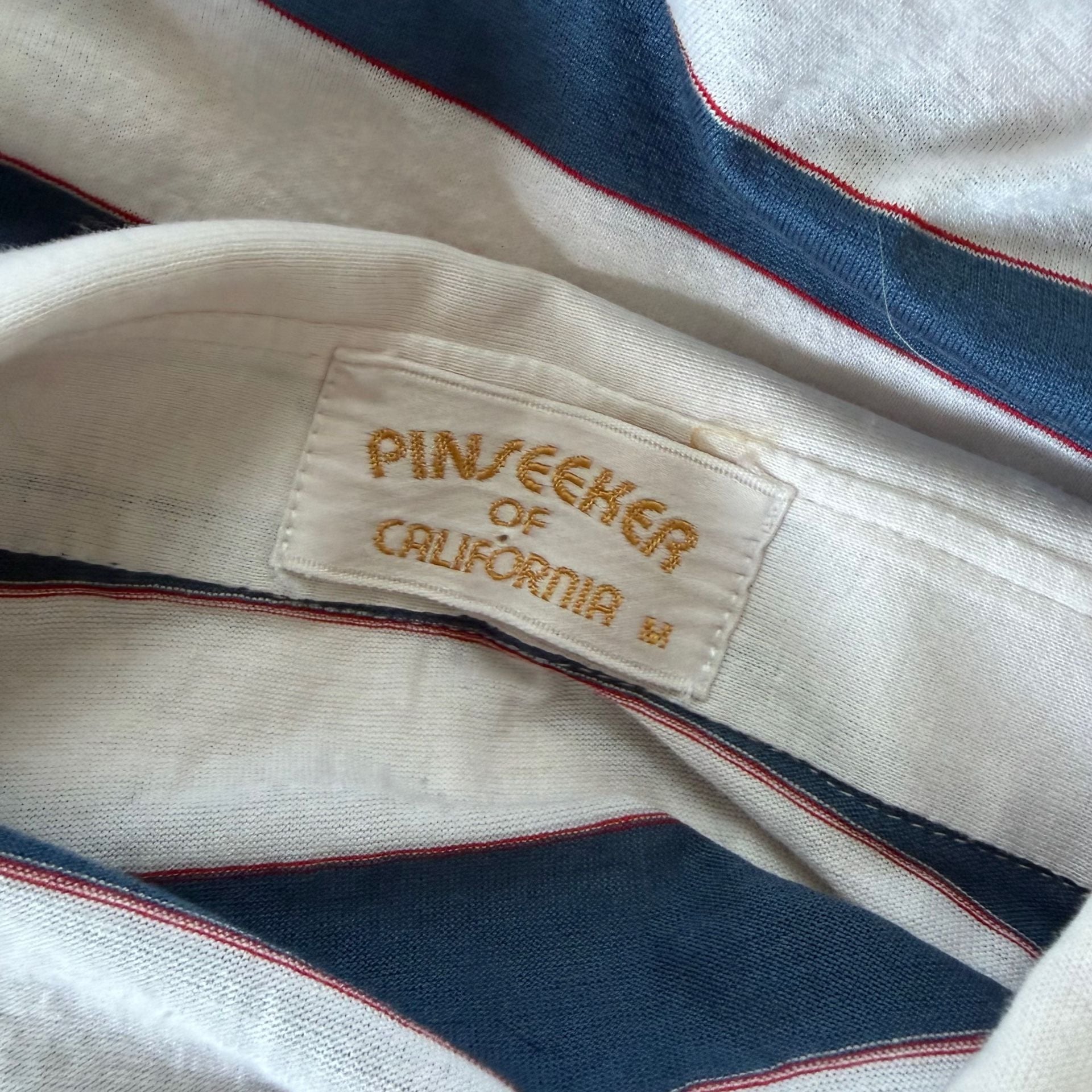 70s Vintage Blue and White Striped Polo Shirt with Pocket 6