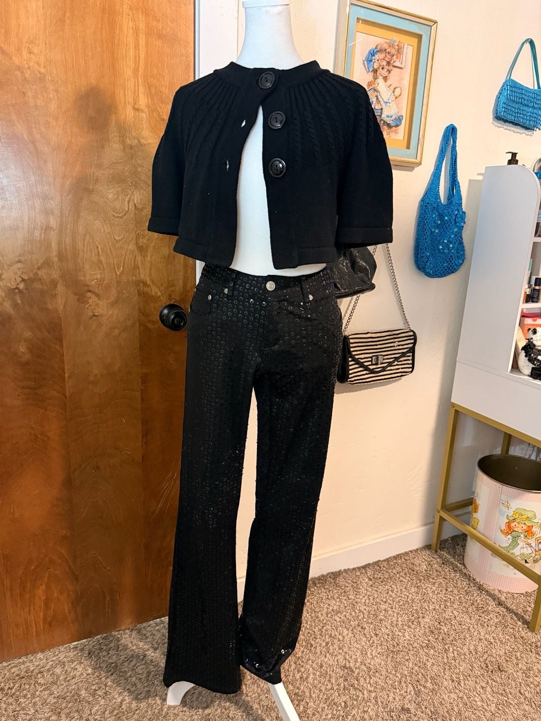 Vintage Y2K Z.Cavaricci Black Sequin Low Rise Pants Size 3 2