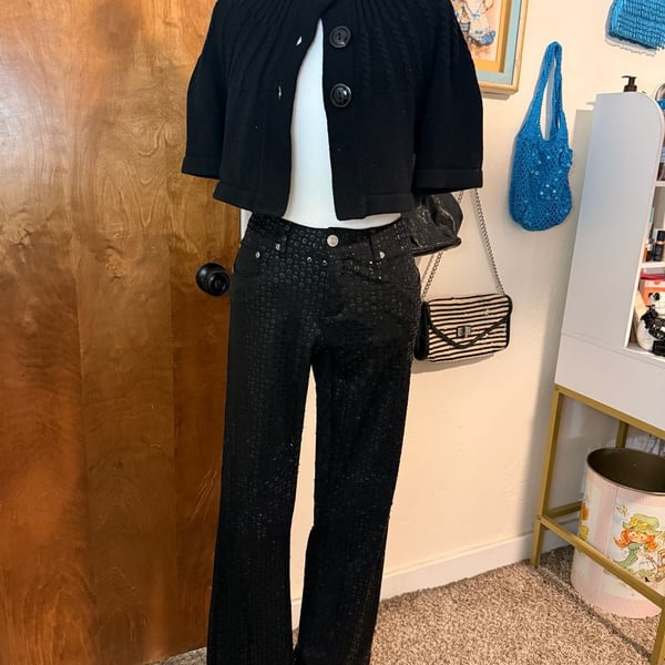 Vintage Y2K Z.Cavaricci Black Sequin Low Rise Pants Size 3