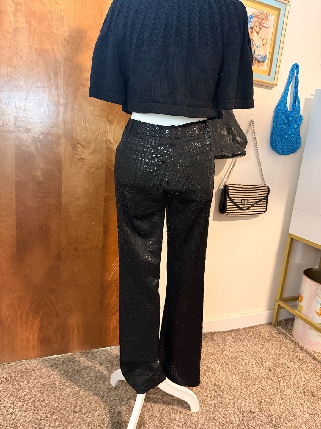 Vintage Y2K Z.Cavaricci Black Sequin Low Rise Pants Size 3 7