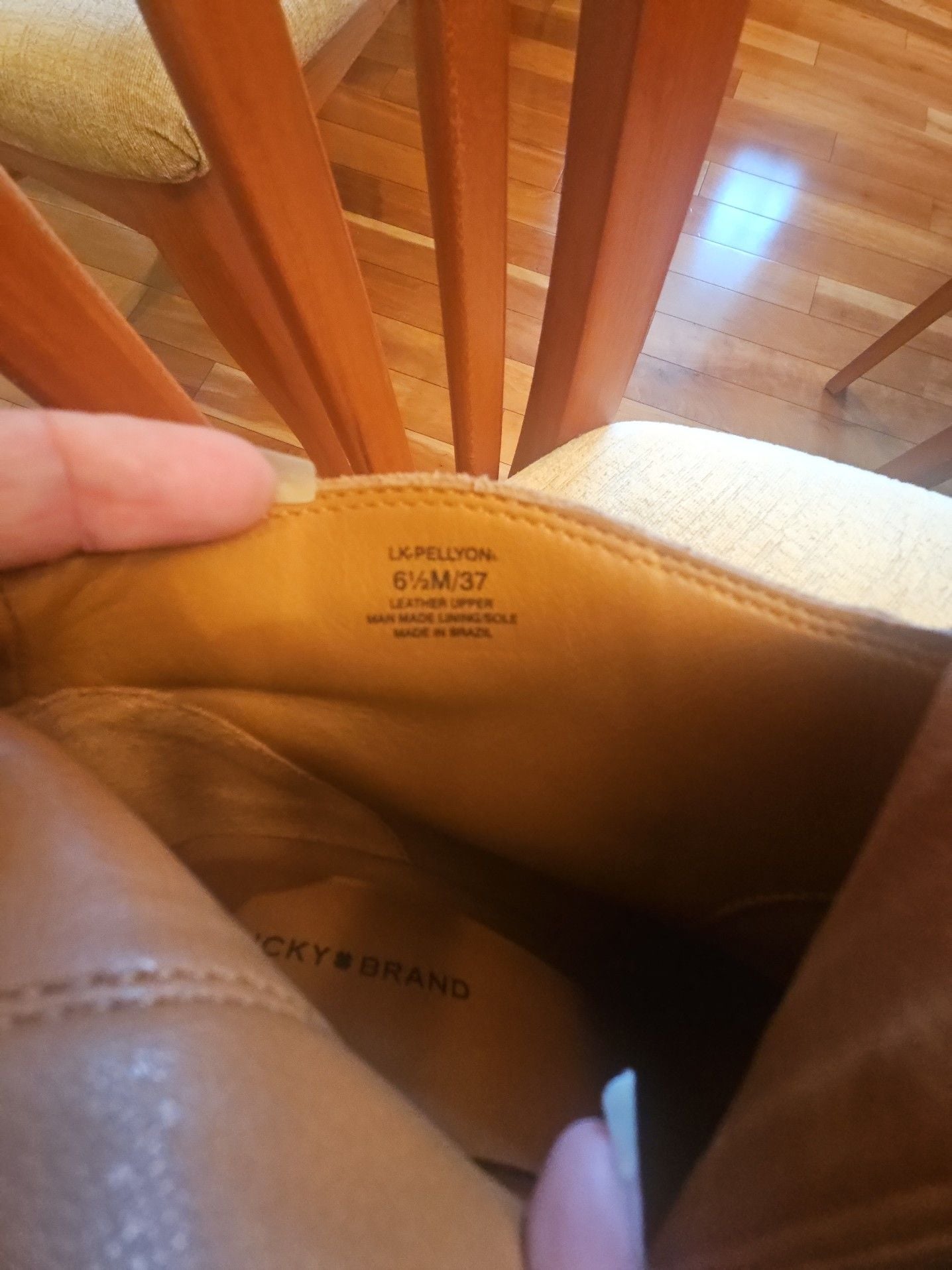Lucky Brand Pellyon Suede Almond Toe Ankle Booties Camel womens Size 6.5M 6