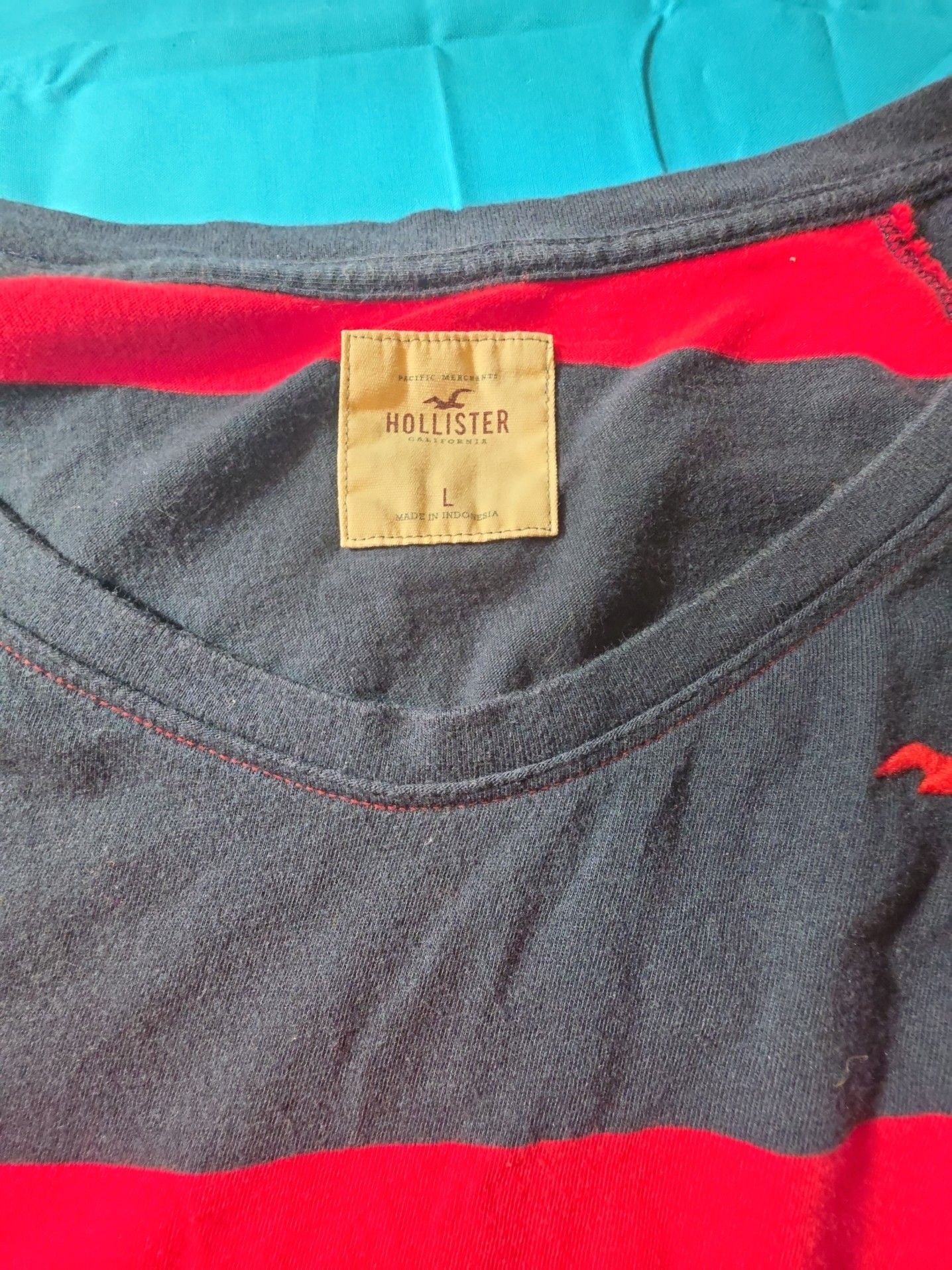 Hollister Red and Navy Blue Striped Long Sleeve Scoop Neck Top Size L 3
