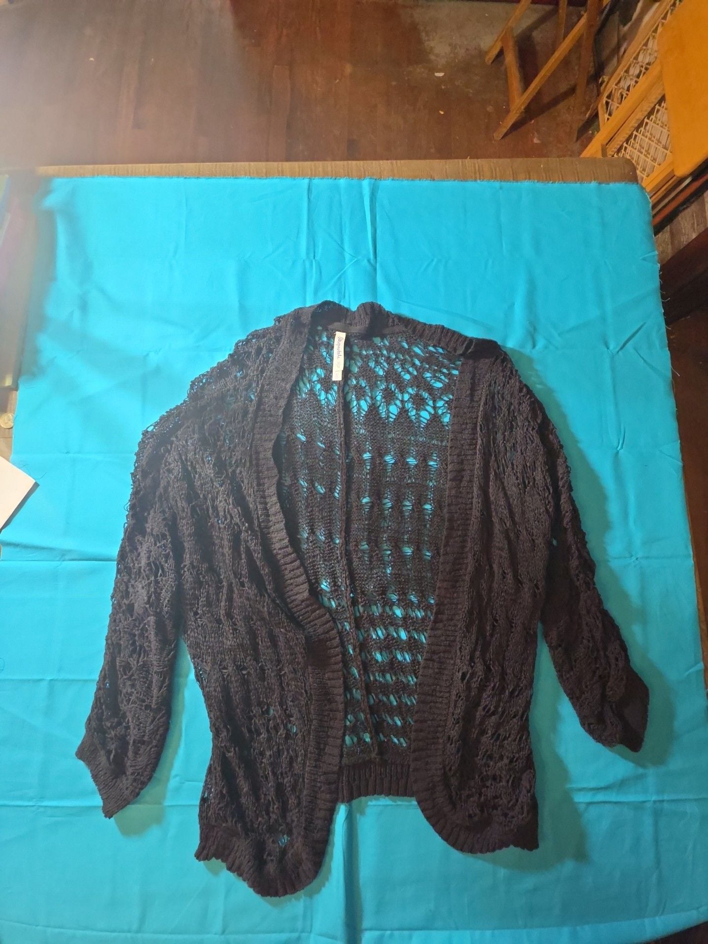 Aeropostale Black Open Knit Crochet Boho Cardigan Cover Up 2
