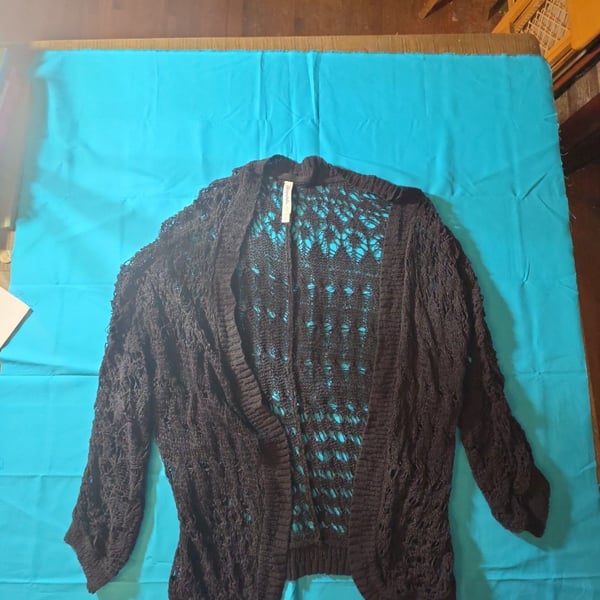 Aeropostale Black Open Knit Crochet Boho Cardigan Cover Up