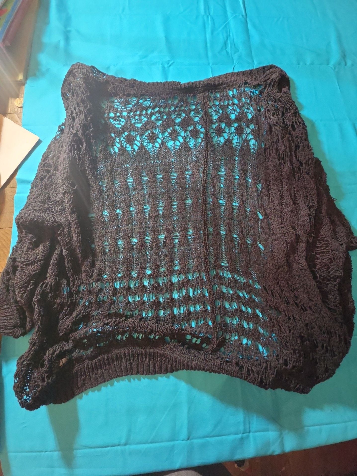 Aeropostale Black Open Knit Crochet Boho Cardigan Cover Up 4