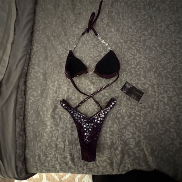 Catfish Wear Purple Crystal Rhinestone Figure Competition Bikini Suit