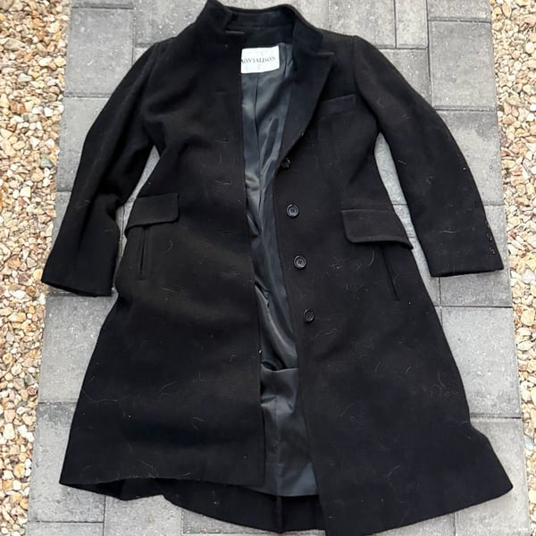 Montaldo's Vintage Black Wool Long Winter Coat with Back Belt