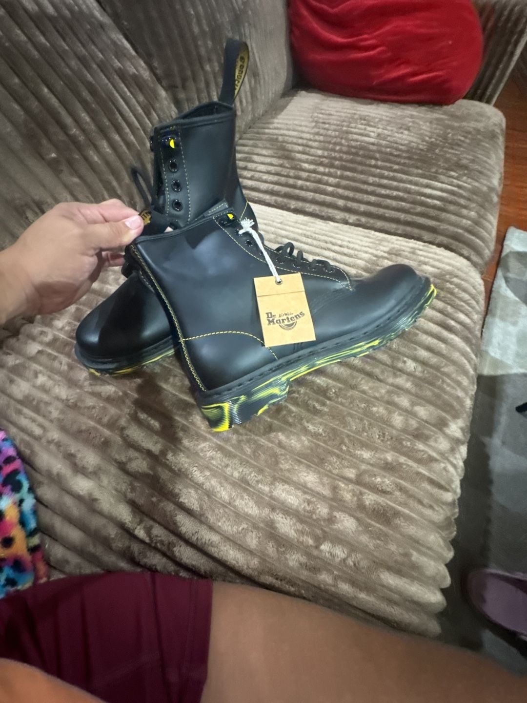 Dr. Martens 1460 Black Smooth Yellow Marbled Sole Combat Boots Size US M 8 / US L 9 4