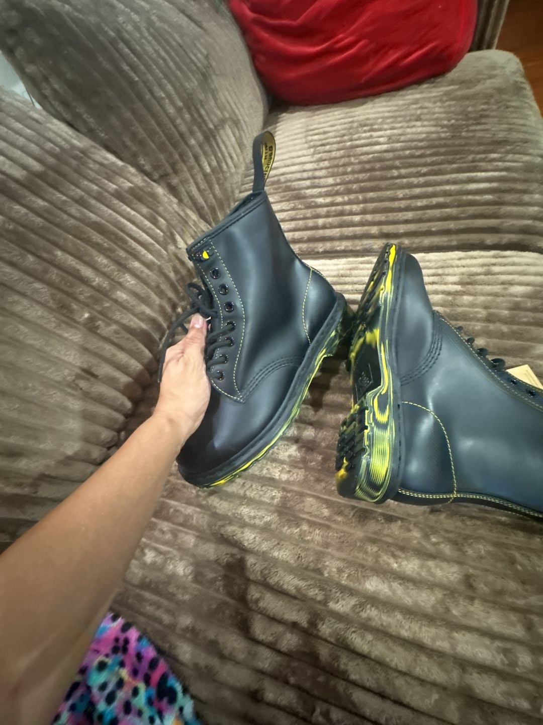 Dr. Martens 1460 Black Smooth Yellow Marbled Sole Combat Boots Size US M 8 / US L 9 7