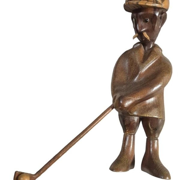 Vintage Hand Carved Wooden Golfer Figurine Made in Italy