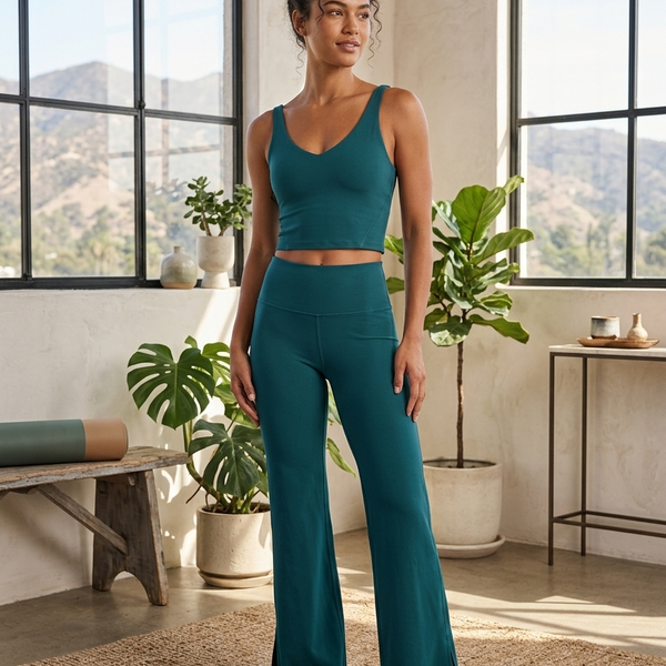 Gilly Hicks Active Recharge Two-Piece Set Teal Crop Tank Top and Flare Leggings