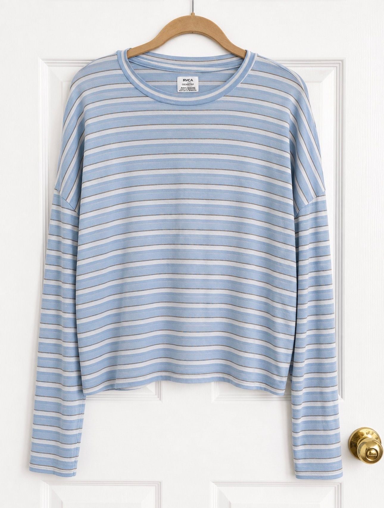 RVCA Selects Blue Striped Modal Oversized Crop Long Sleeve Top Small 3