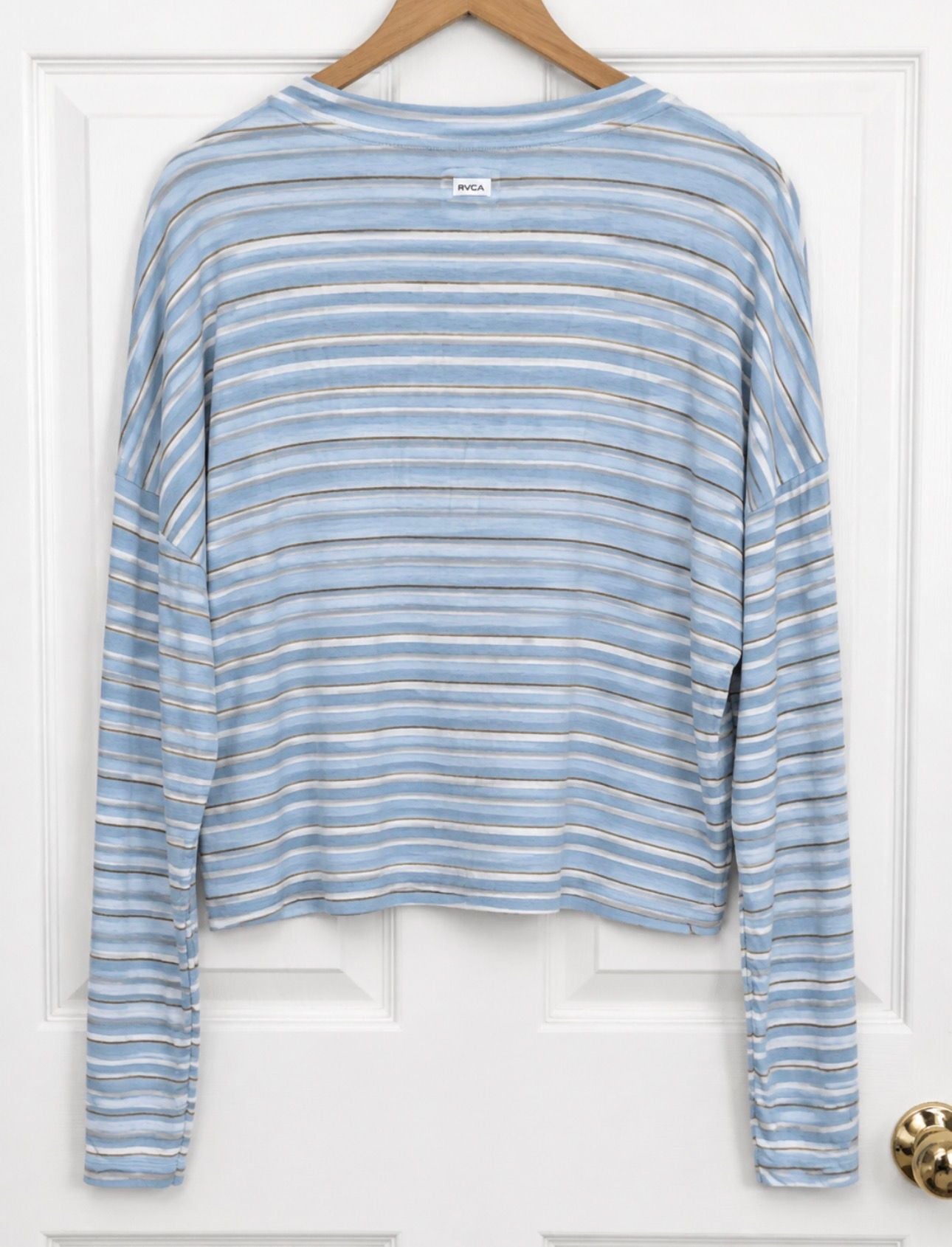 RVCA Selects Blue Striped Modal Oversized Crop Long Sleeve Top Small 4