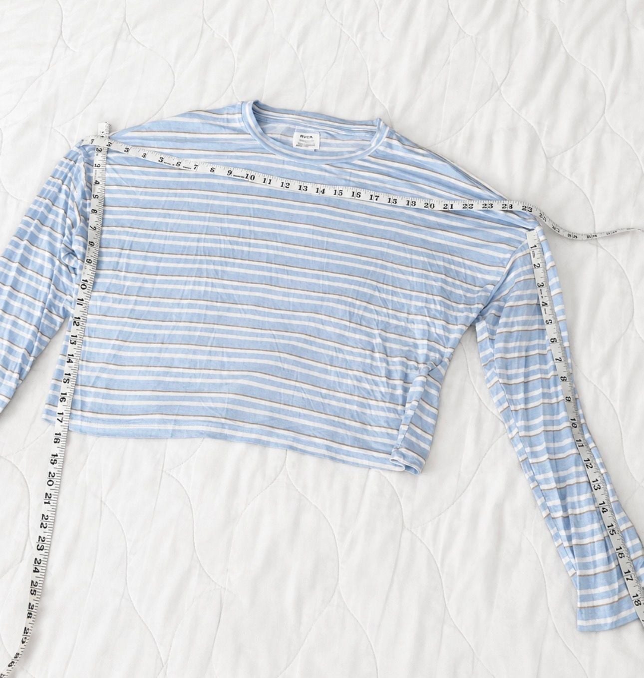 RVCA Selects Blue Striped Modal Oversized Crop Long Sleeve Top Small 6