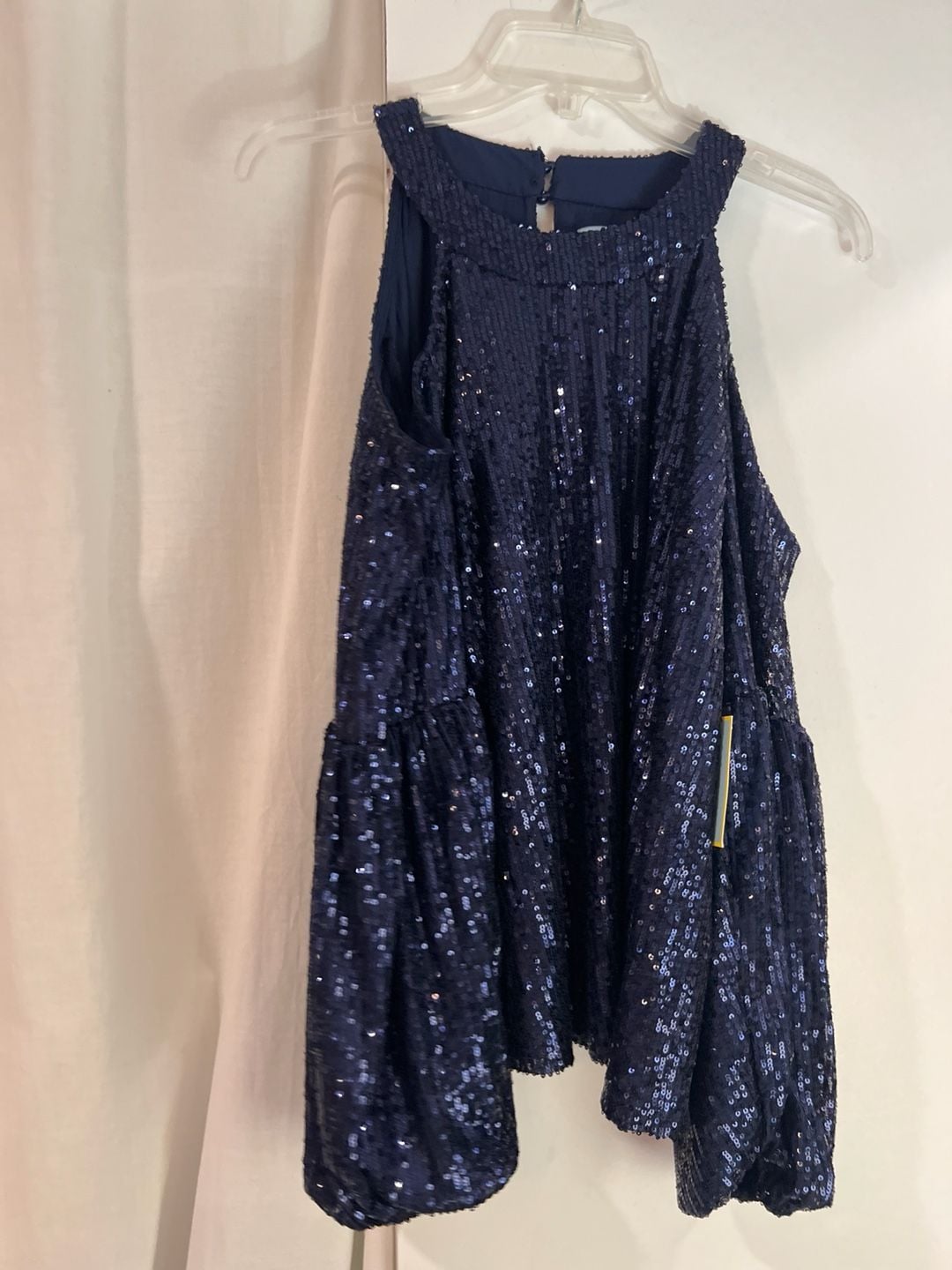 NWT CeCe Navy Blue Cold Shoulder Sequin Top 2