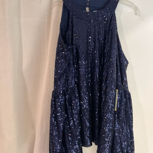 NWT CeCe Navy Blue Cold Shoulder Sequin Top