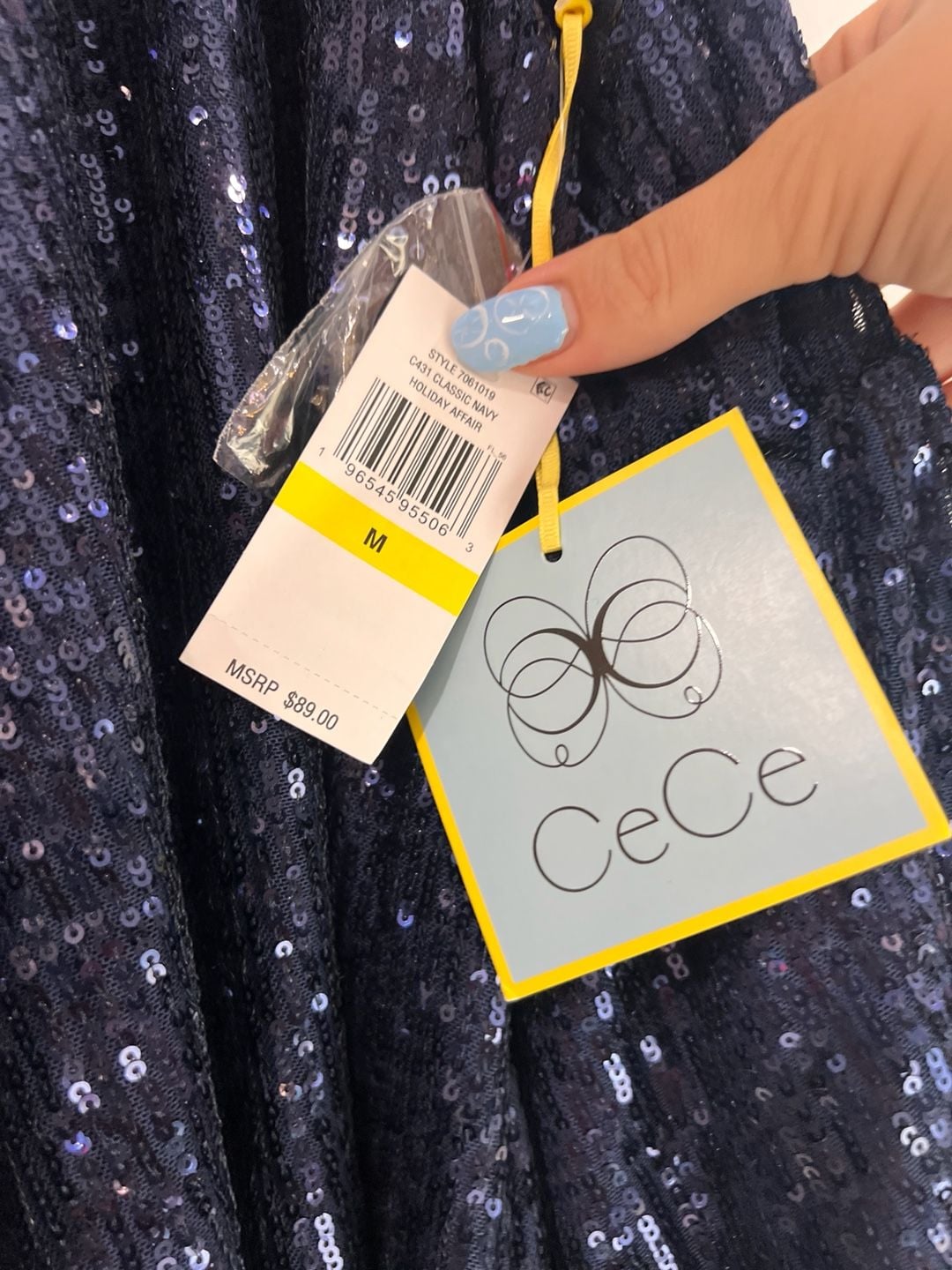 NWT CeCe Navy Blue Cold Shoulder Sequin Top 3