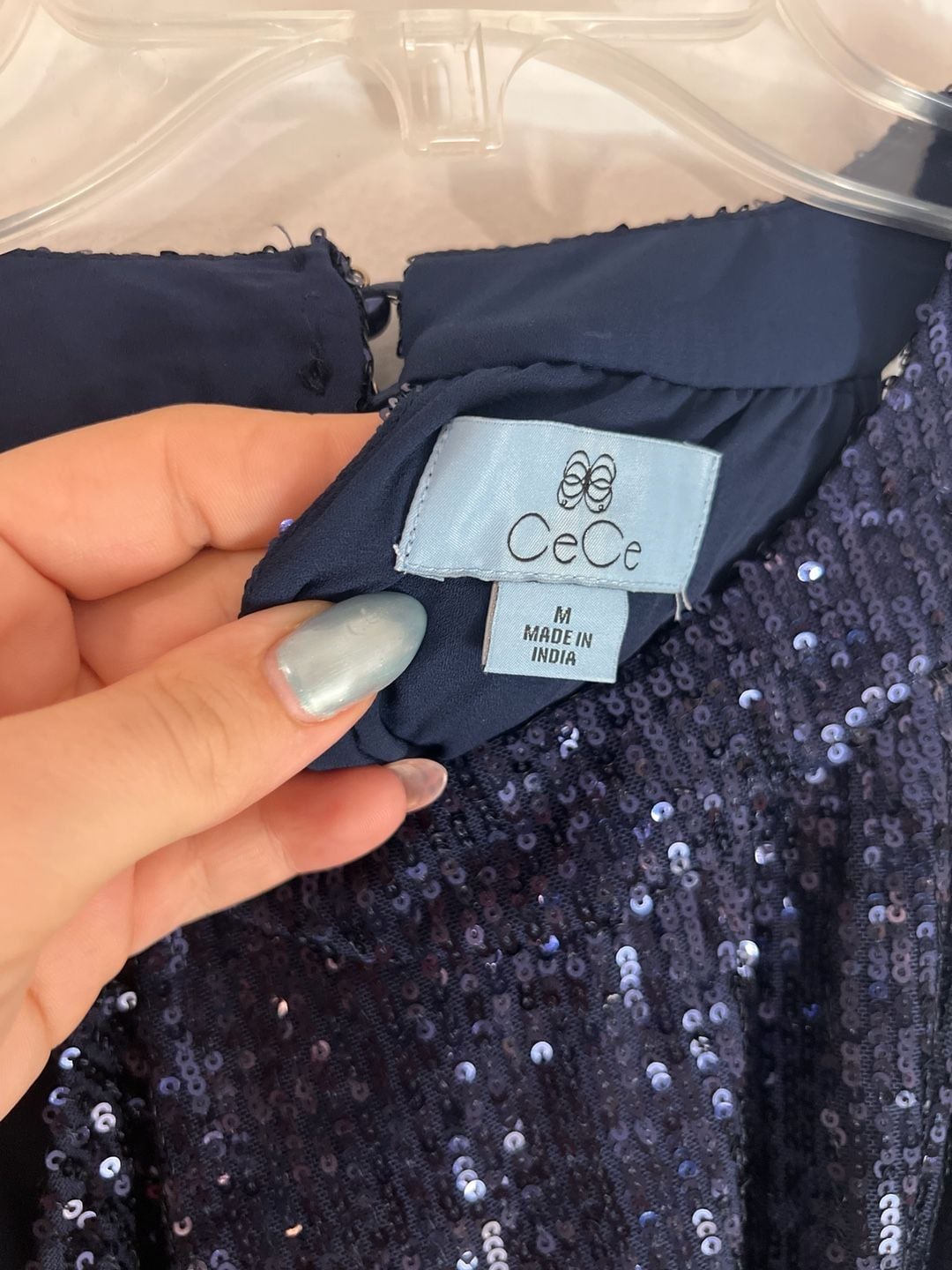 NWT CeCe Navy Blue Cold Shoulder Sequin Top 5
