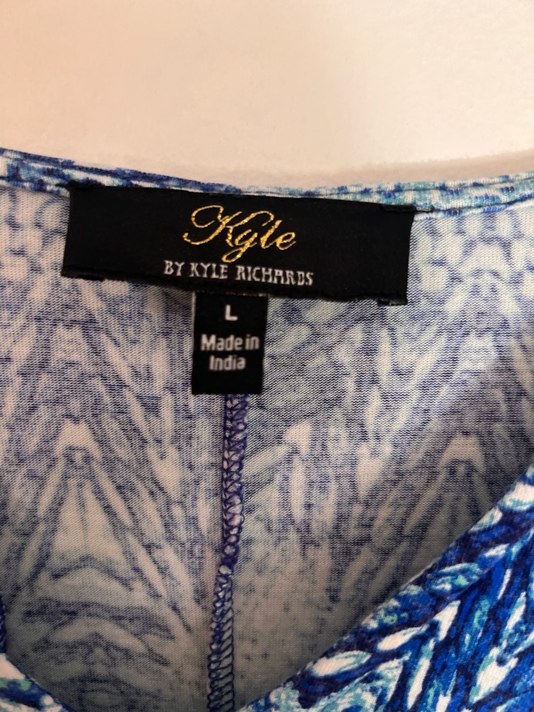 Kyle by Kyle Richards Blue Printed Beaded V-Neck Long Sleeve Maxi Dress Size L 4