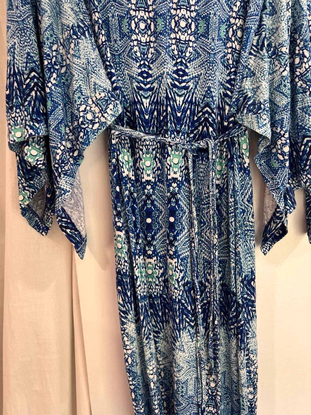 Kyle by Kyle Richards Blue Printed Beaded V-Neck Long Sleeve Maxi Dress Size L 7