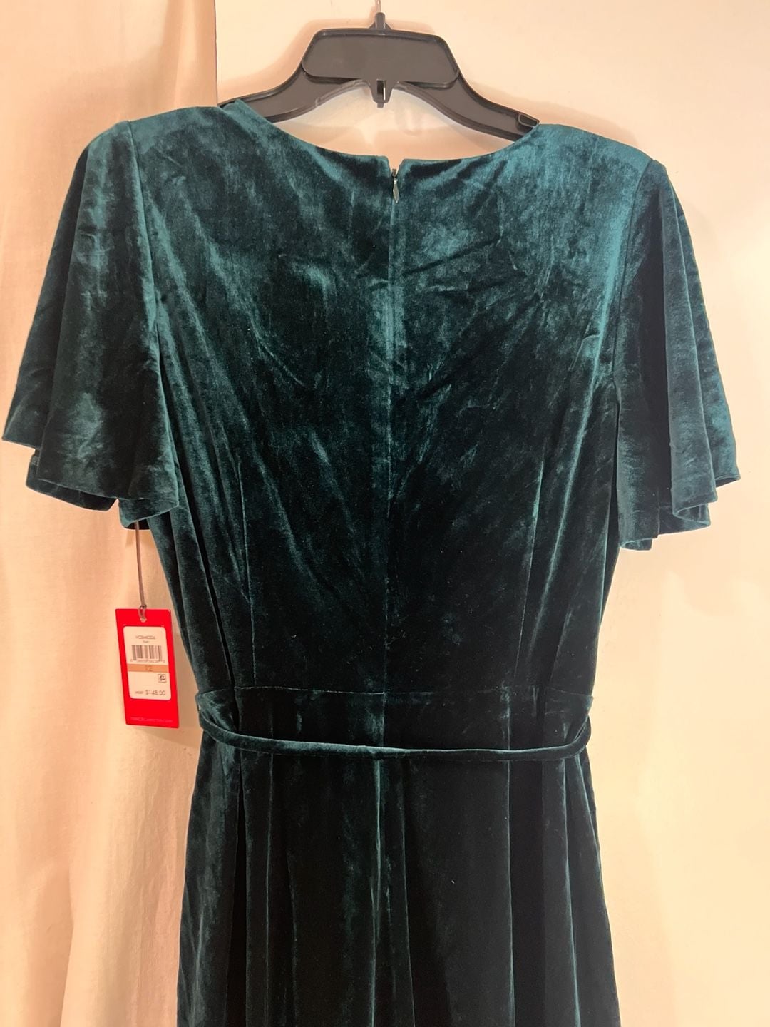 Vince Camuto Emerald Green Velvet Flutter Sleeve Wrap Dress Size 12 8