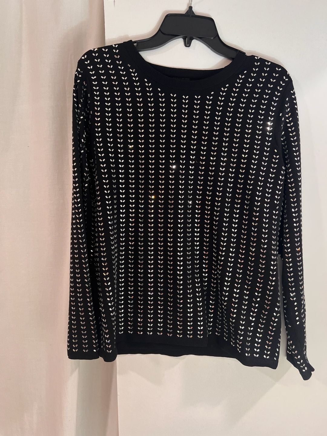 I.N.C. International Concepts Black Rhinestone Studded Long Sleeve Pullover Sweater Size L 2