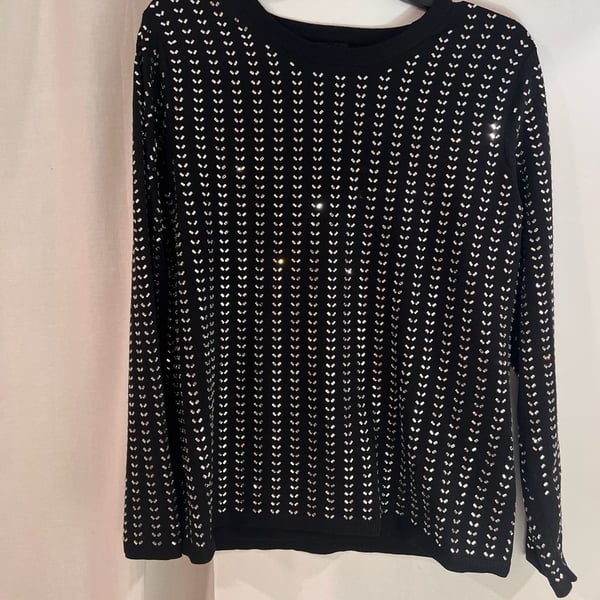 I.N.C. International Concepts Black Rhinestone Studded Long Sleeve Pullover Sweater Size L