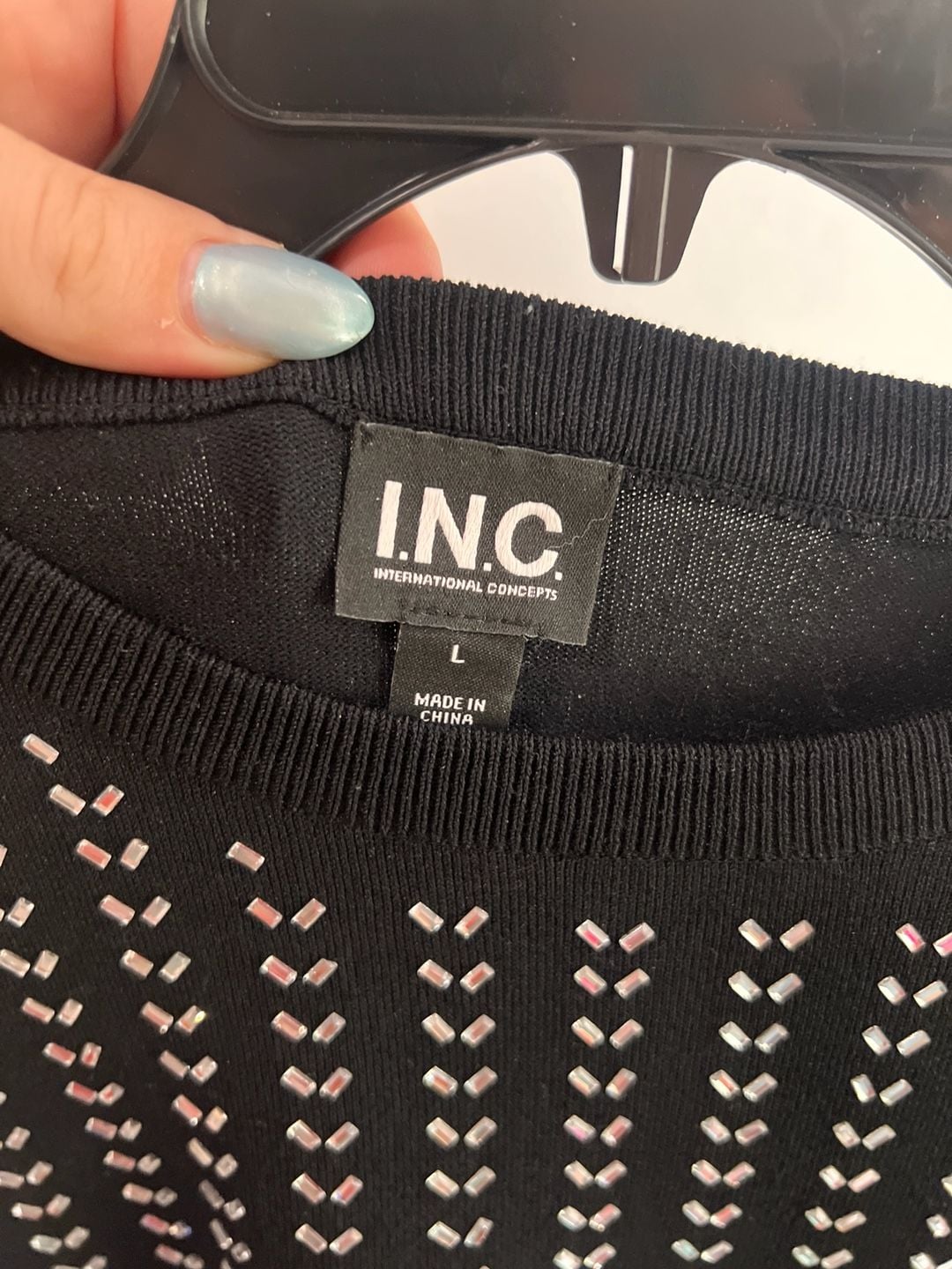I.N.C. International Concepts Black Rhinestone Studded Long Sleeve Pullover Sweater Size L 3