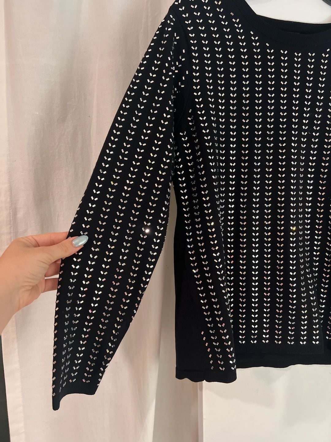 I.N.C. International Concepts Black Rhinestone Studded Long Sleeve Pullover Sweater Size L 4