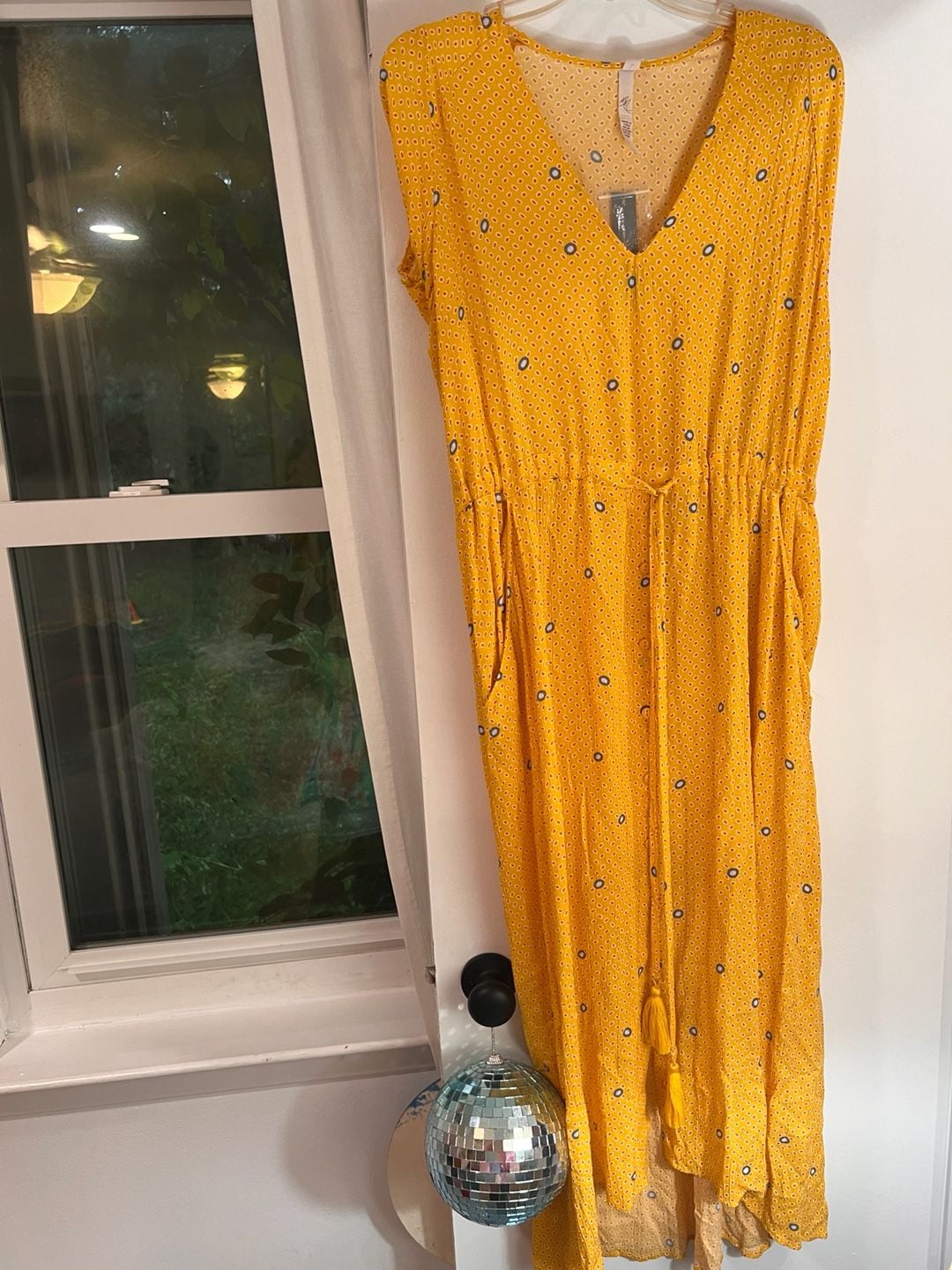 Melissa McCarthy Seven7 Yellow Printed V-Neck Maxi Dress with Tassels Size L 2