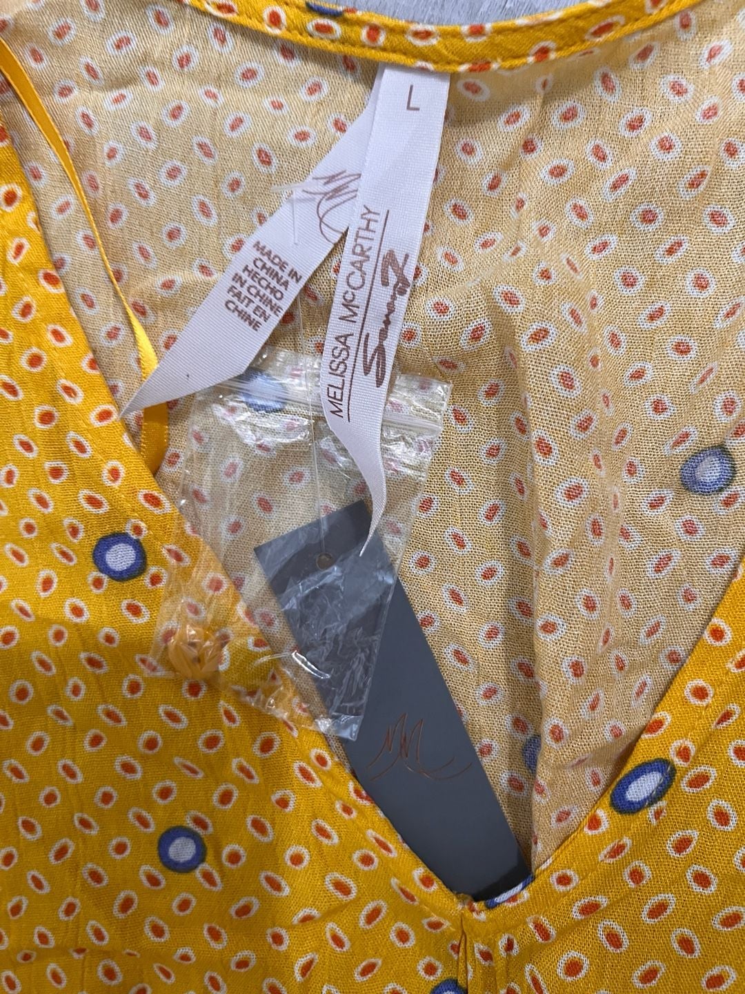 Melissa McCarthy Seven7 Yellow Printed V-Neck Maxi Dress with Tassels Size L 4