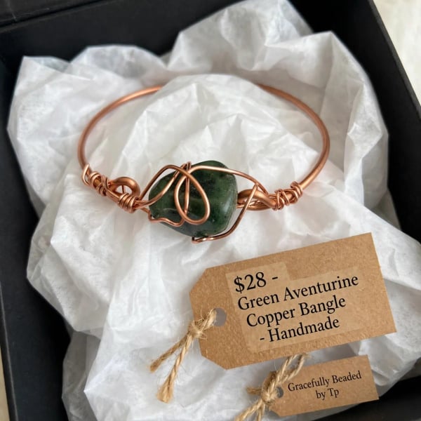 Green Aventurine Copper Bangle Handmade