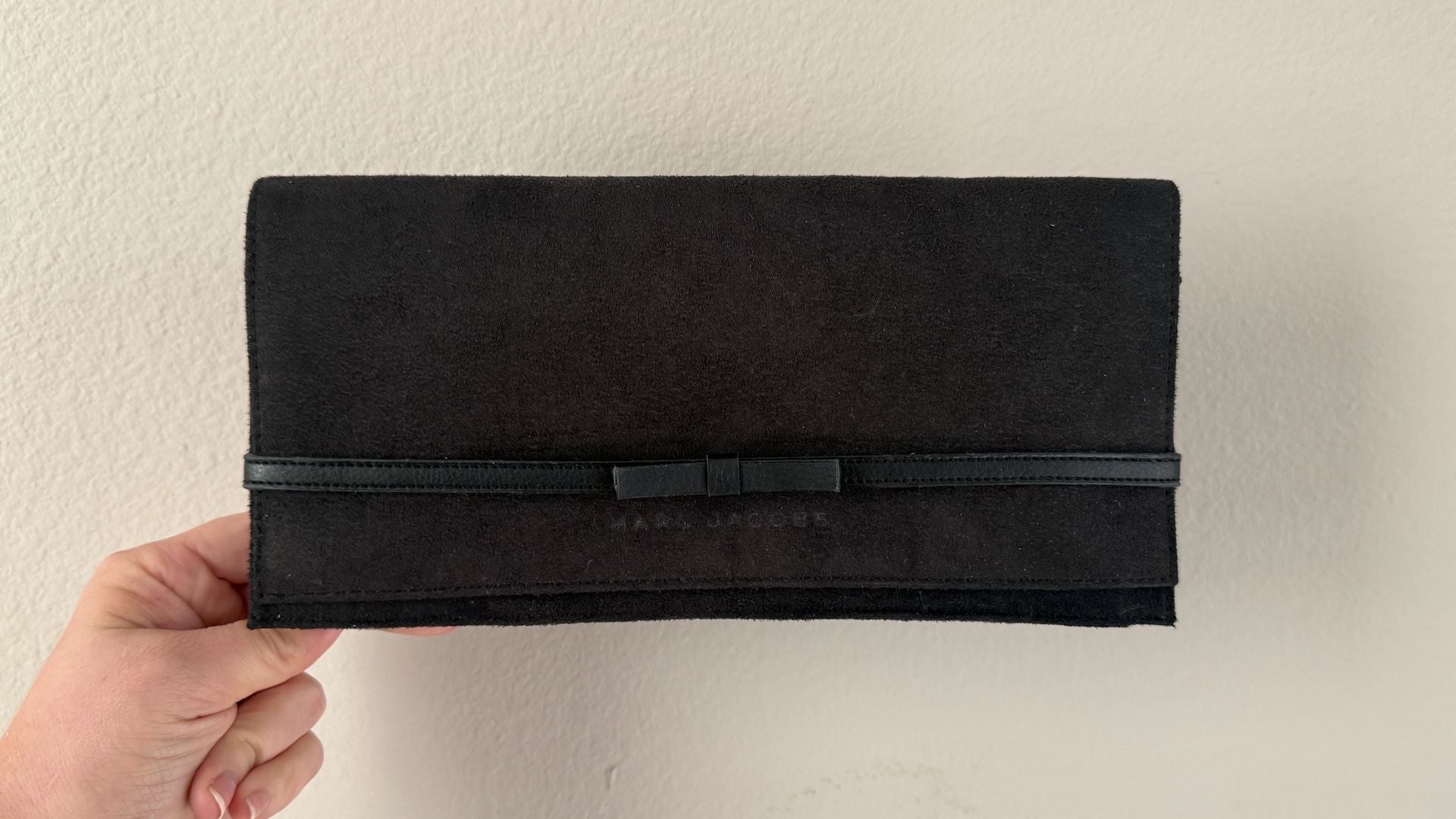 Marc Jacobs Black Suede and Leather Bow Clutch Wallet 3