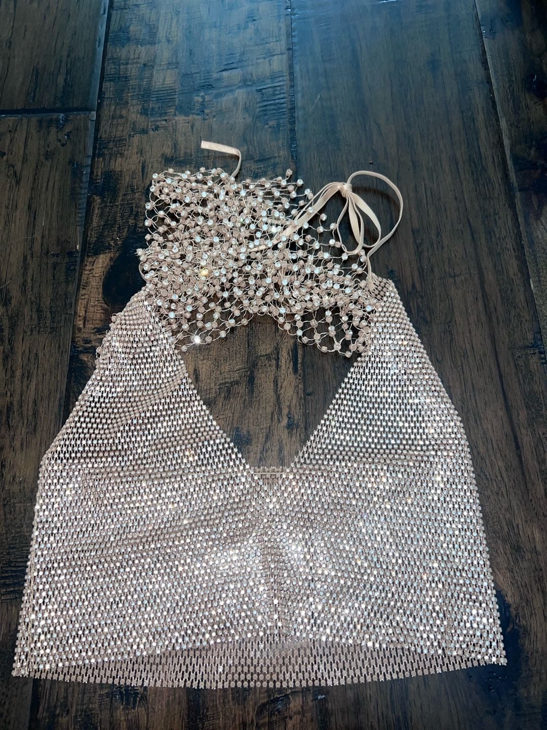 Sexy Y2k Glitter Rhinestone Criss Cross Halter Rave Top Gold S-L 5