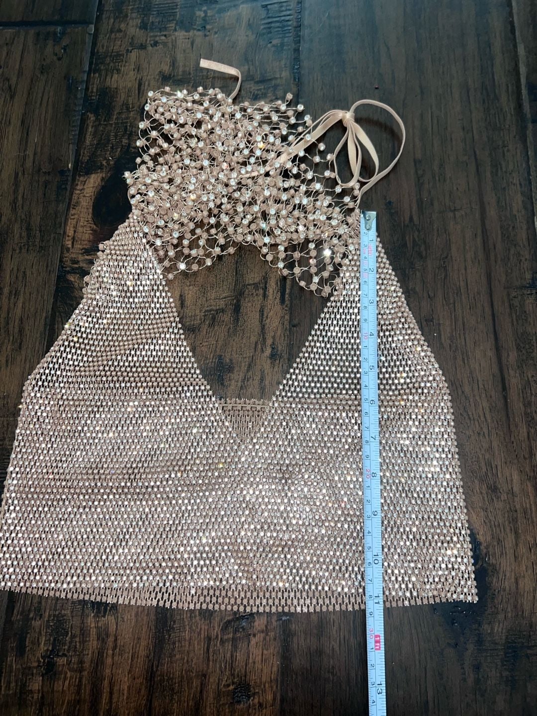 Sexy Y2k Glitter Rhinestone Criss Cross Halter Rave Top Gold S-L 6