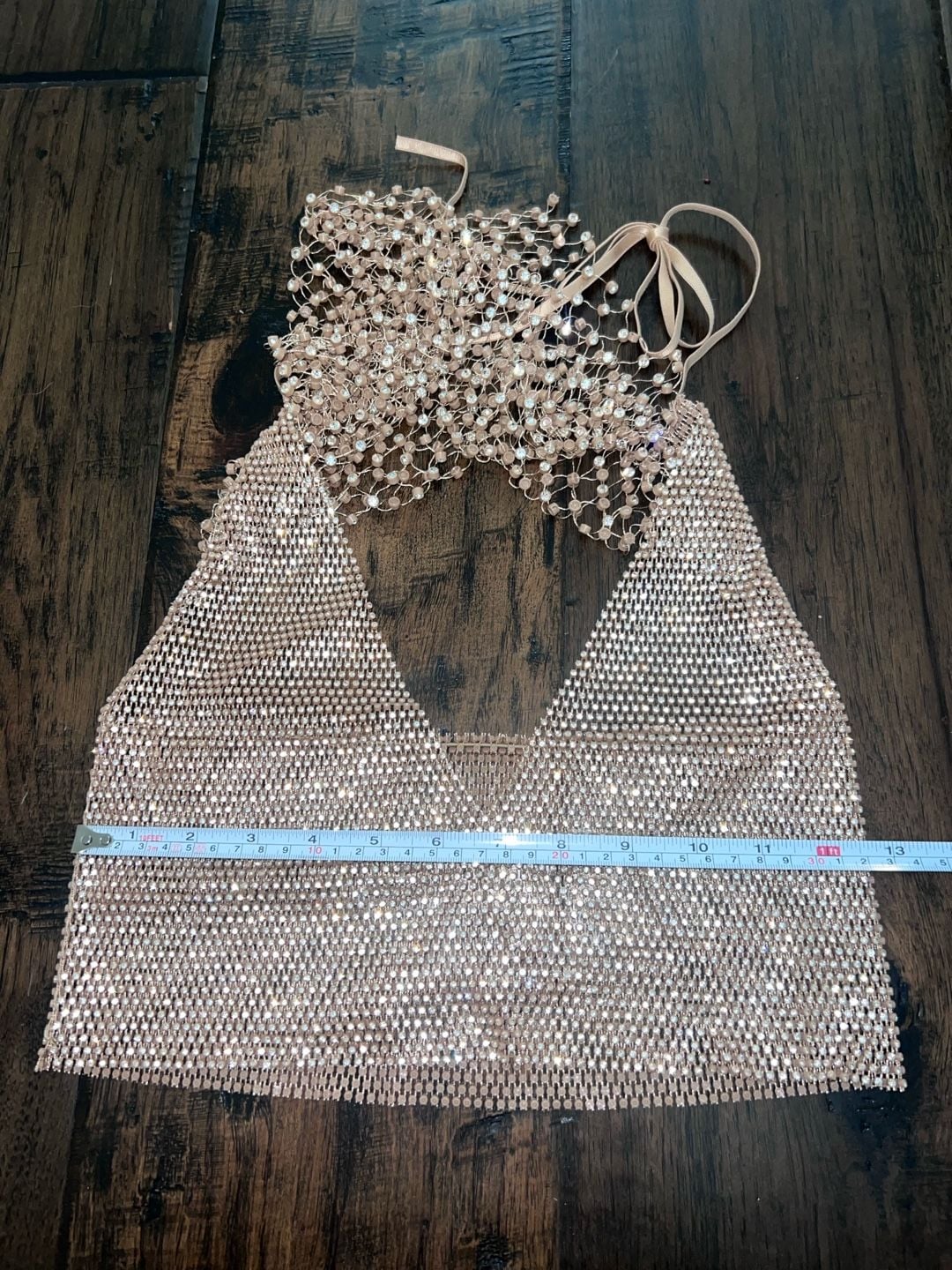 Sexy Y2k Glitter Rhinestone Criss Cross Halter Rave Top Gold S-L 7