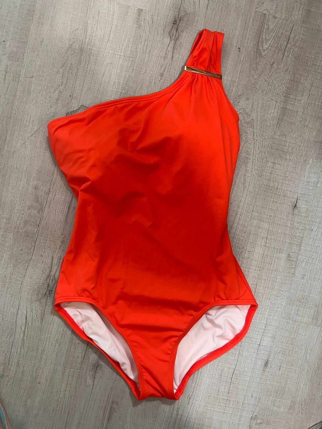 Michael Kors Women's Iconic One Shoulder One Piece Swimsuit Red Size 10 2