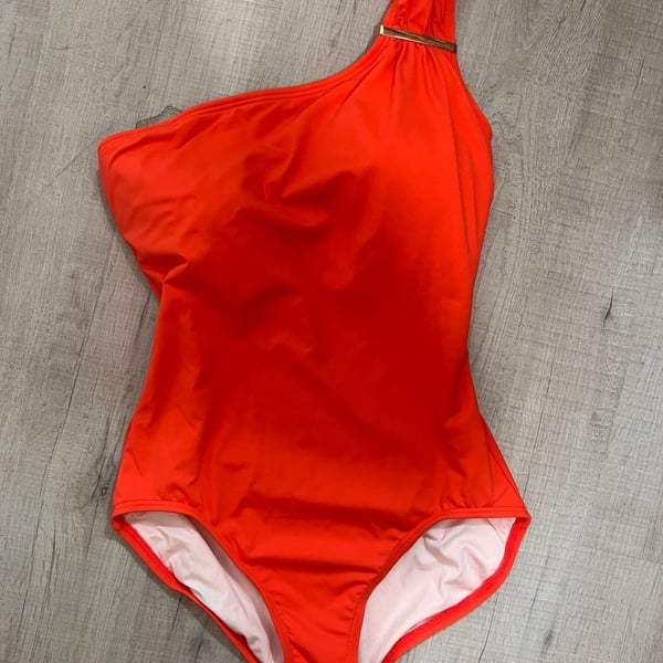 Michael Kors Women's Iconic One Shoulder One Piece Swimsuit Red Size 10