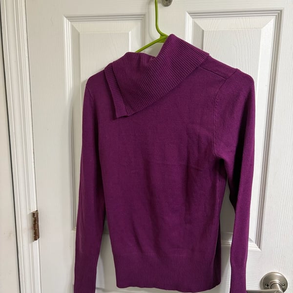 Takeout Women's Purple Cowl Neck Asymmetrical Button Sweater Medium