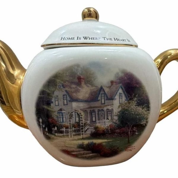 Thomas Kinkade Home Is Where The Heart Is Porcelain Teapot with Gold Trim