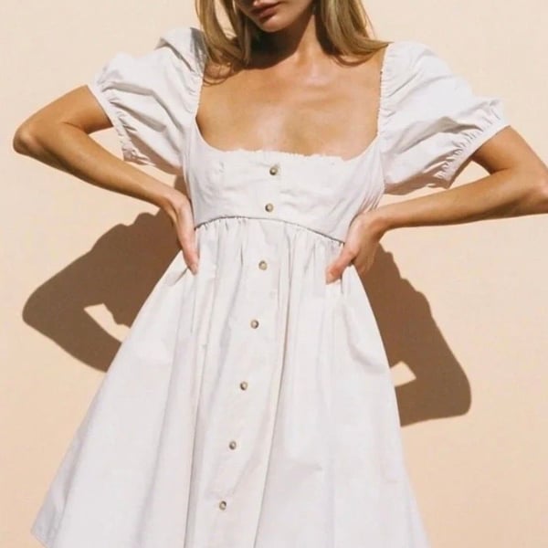 NWT Ciao Lucia Off-The-Shoulder Puff Sleeve Button-Front Dress Cream Size S