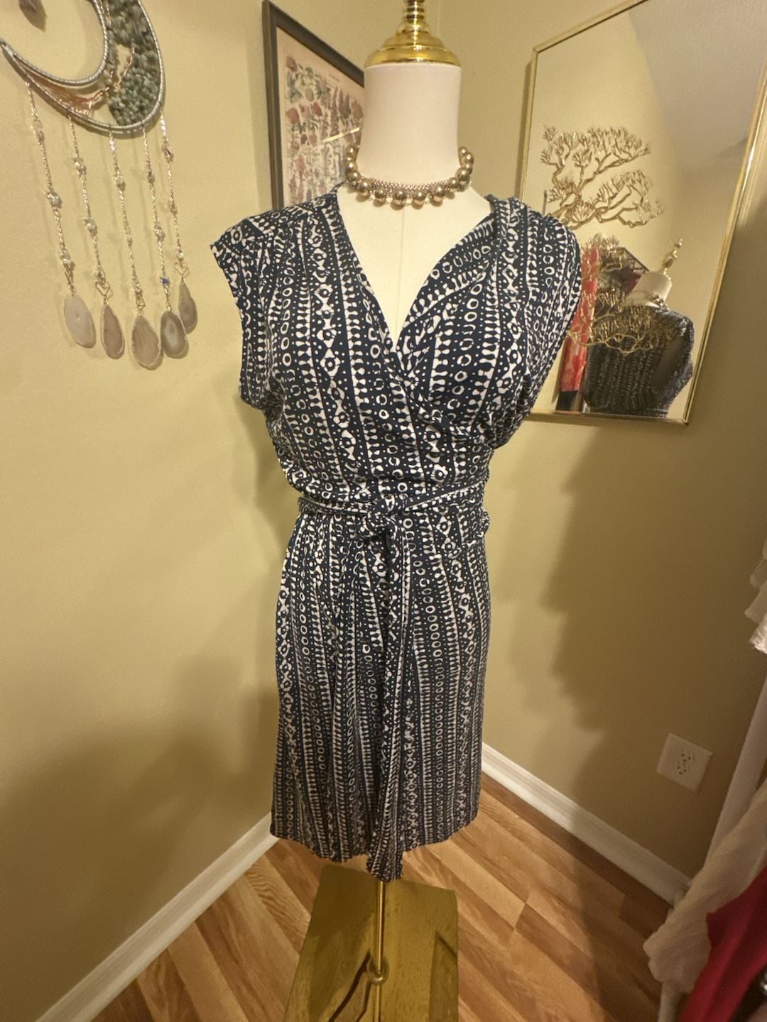 Tory Burch Blue and White Printed Silk Sleeveless Wrap Dress Size L 3