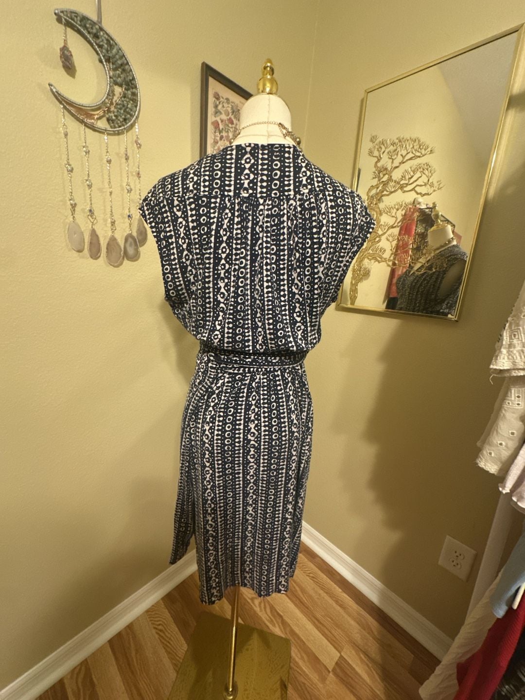 Tory Burch Blue and White Printed Silk Sleeveless Wrap Dress Size L 5
