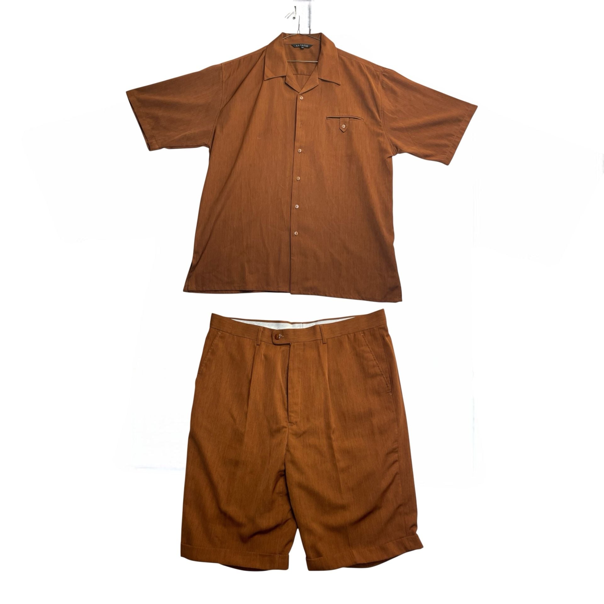 Bagazio Men’s 2XL Brown Short Sleeve Button Up Shirt & Size 40 Shorts Set 1