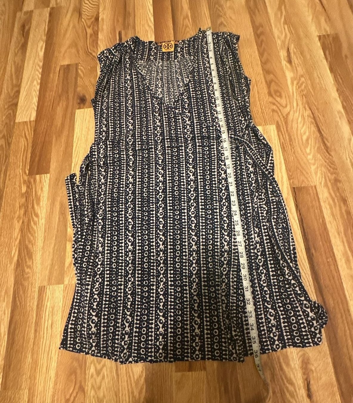 Tory Burch Blue and White Printed Silk Sleeveless Wrap Dress Size L 10