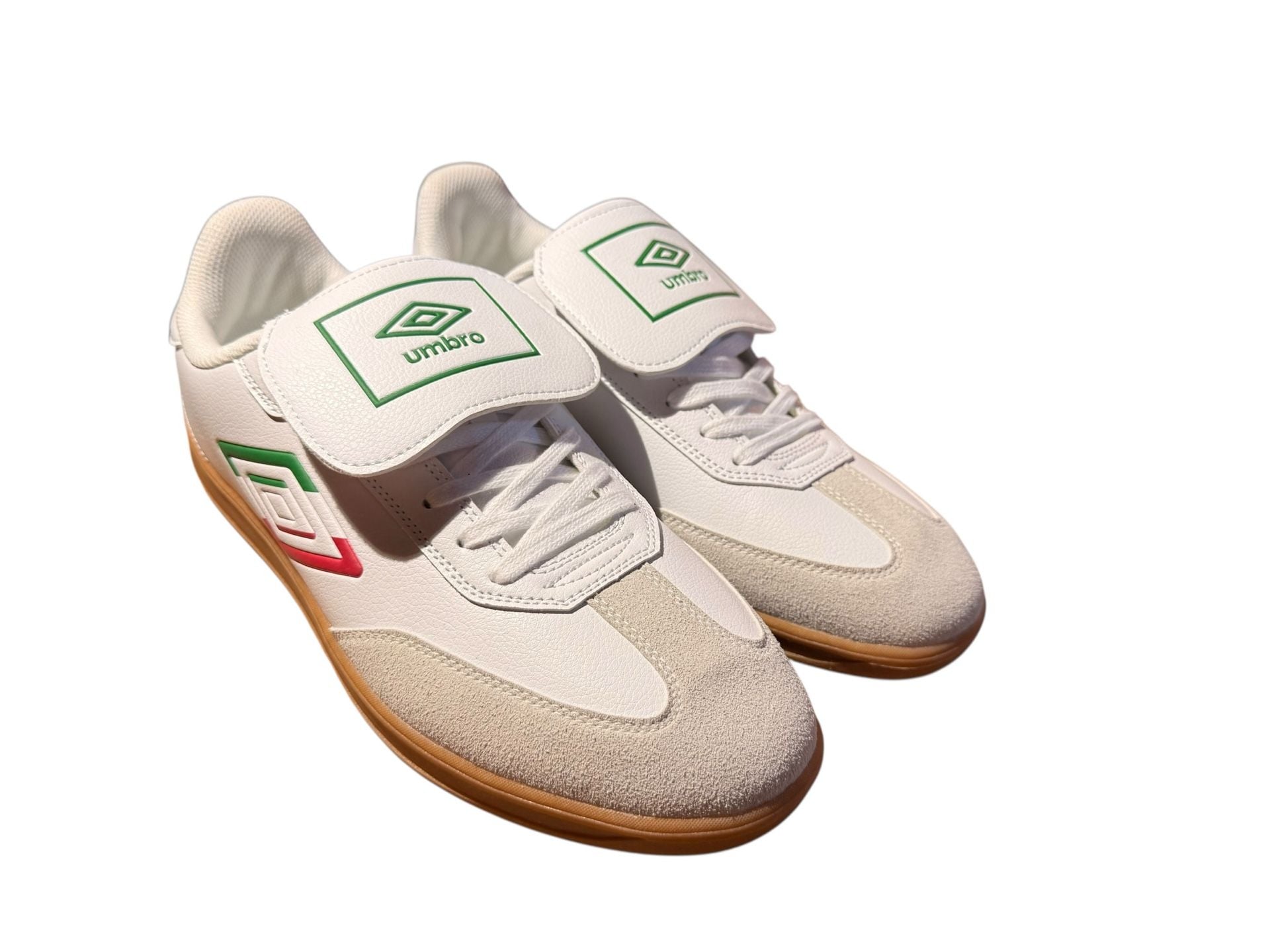 UMBRO-TX Men's White Green Red Gum Sole Indoor Soccer Sneakers Size 12 7