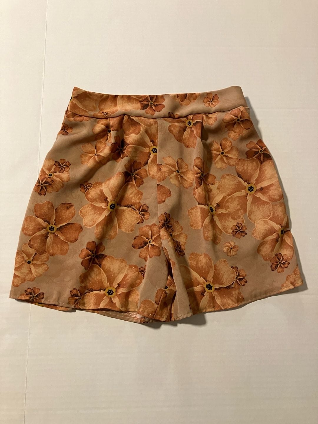 Light Brown Floral Print Loose Fit Casual Shorts For Women, Spring/Autumn 2