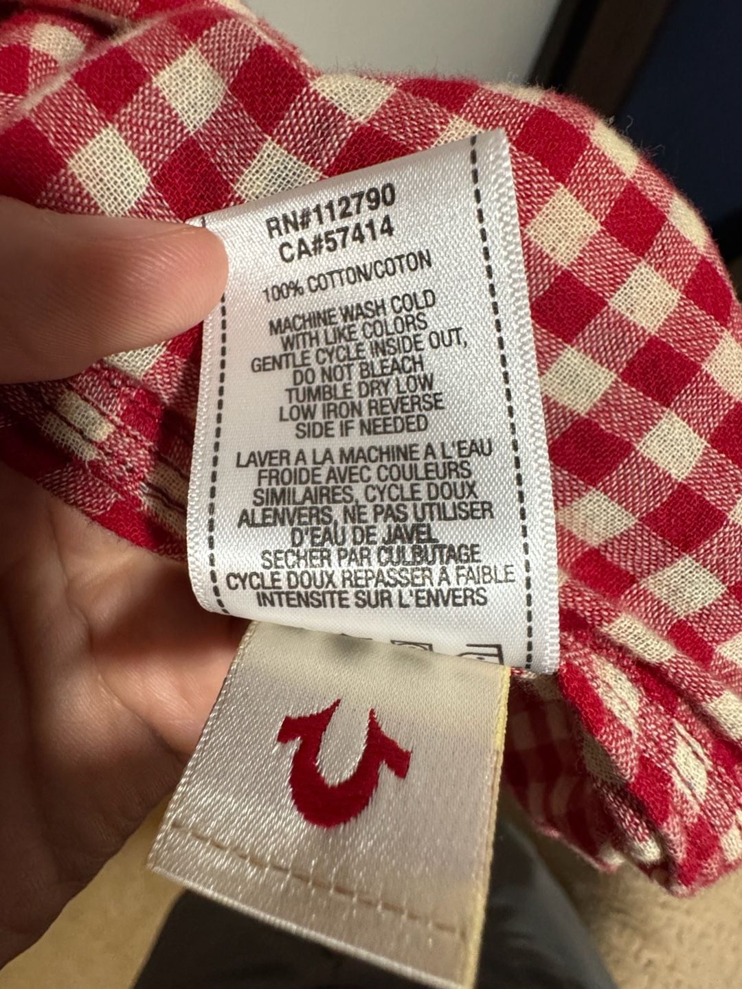 True Religion Plaid Button Up Shirt Men’s Small Red Blue Cotton 9