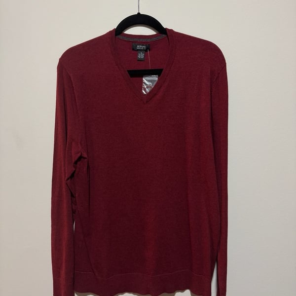 Alfani Mens Regular Fit V-Neck Sweater Red Velvet Htr Medium