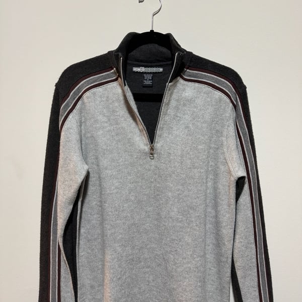X9 Quarter-Zip Pullover Sweater Gray Striped Mens Small